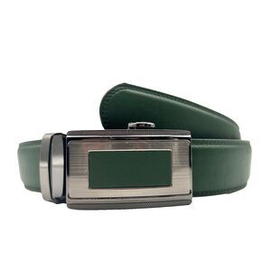 24:7 Inc. Green Leather Ratchet Belt Gunmetal Stainless Buckle Trimmable Sz 40
